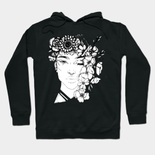 Pretty black and white ink floral girl tattoo art Hoodie